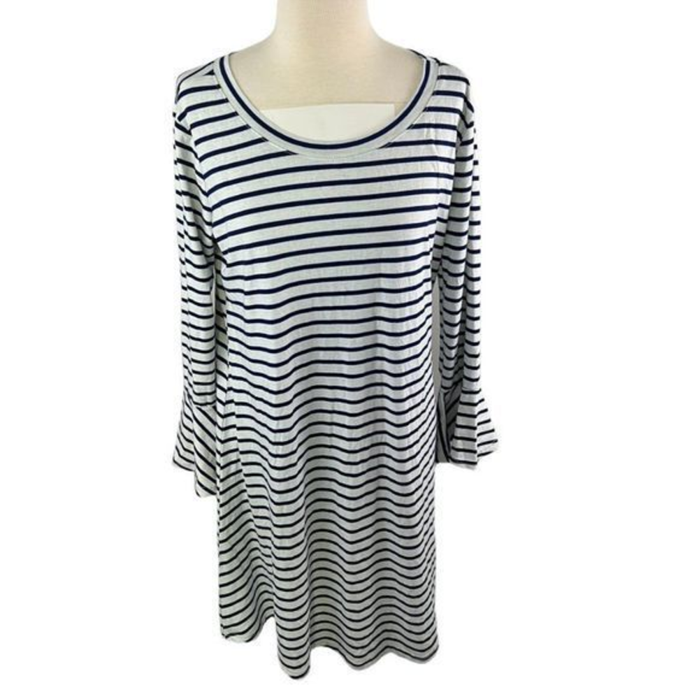 🌿4/$35🌿 THYME & HONEY White Blue Stripe Long‎ Sleeve Dress (L)